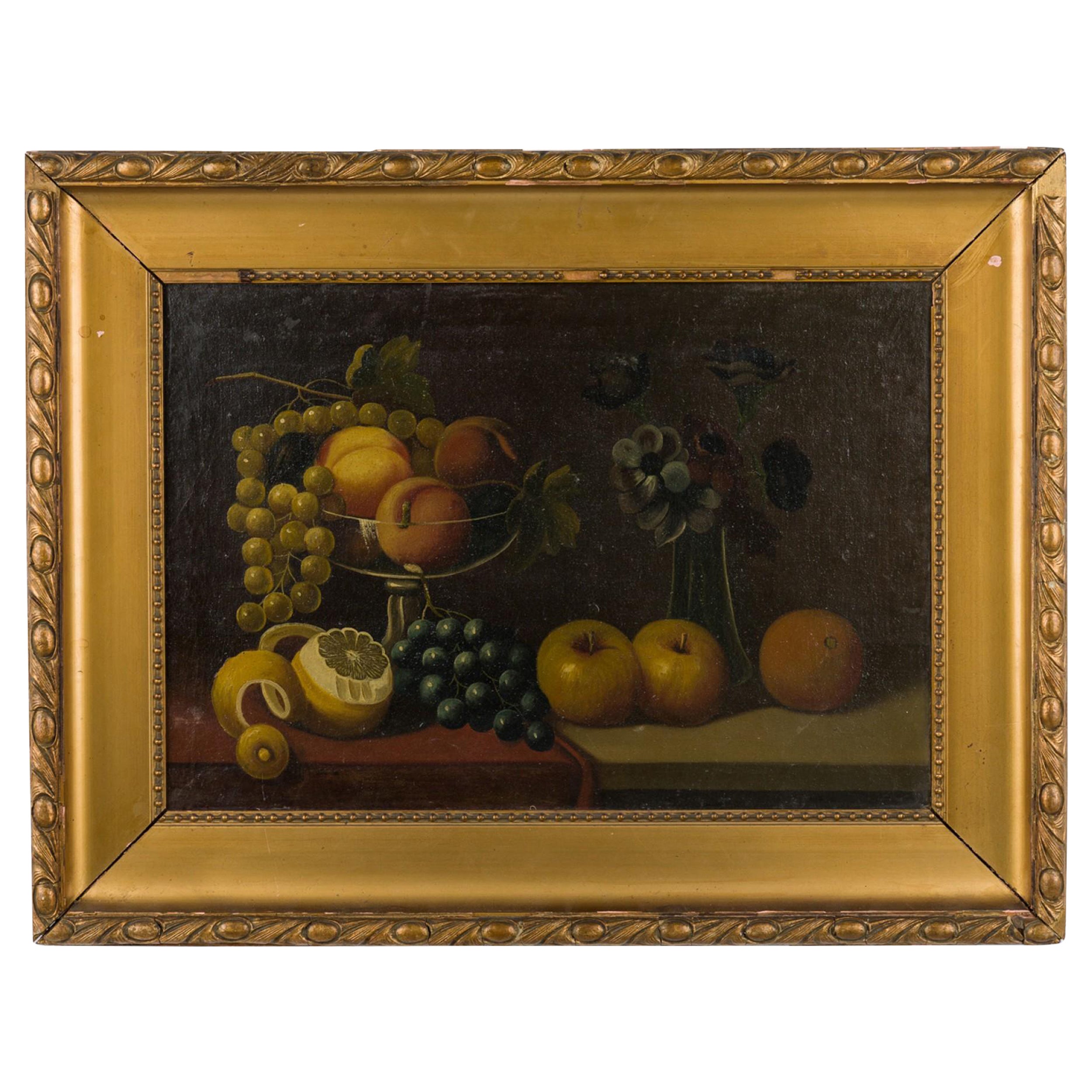 Französisches viktorianisches Obst- und Vasenstillleben