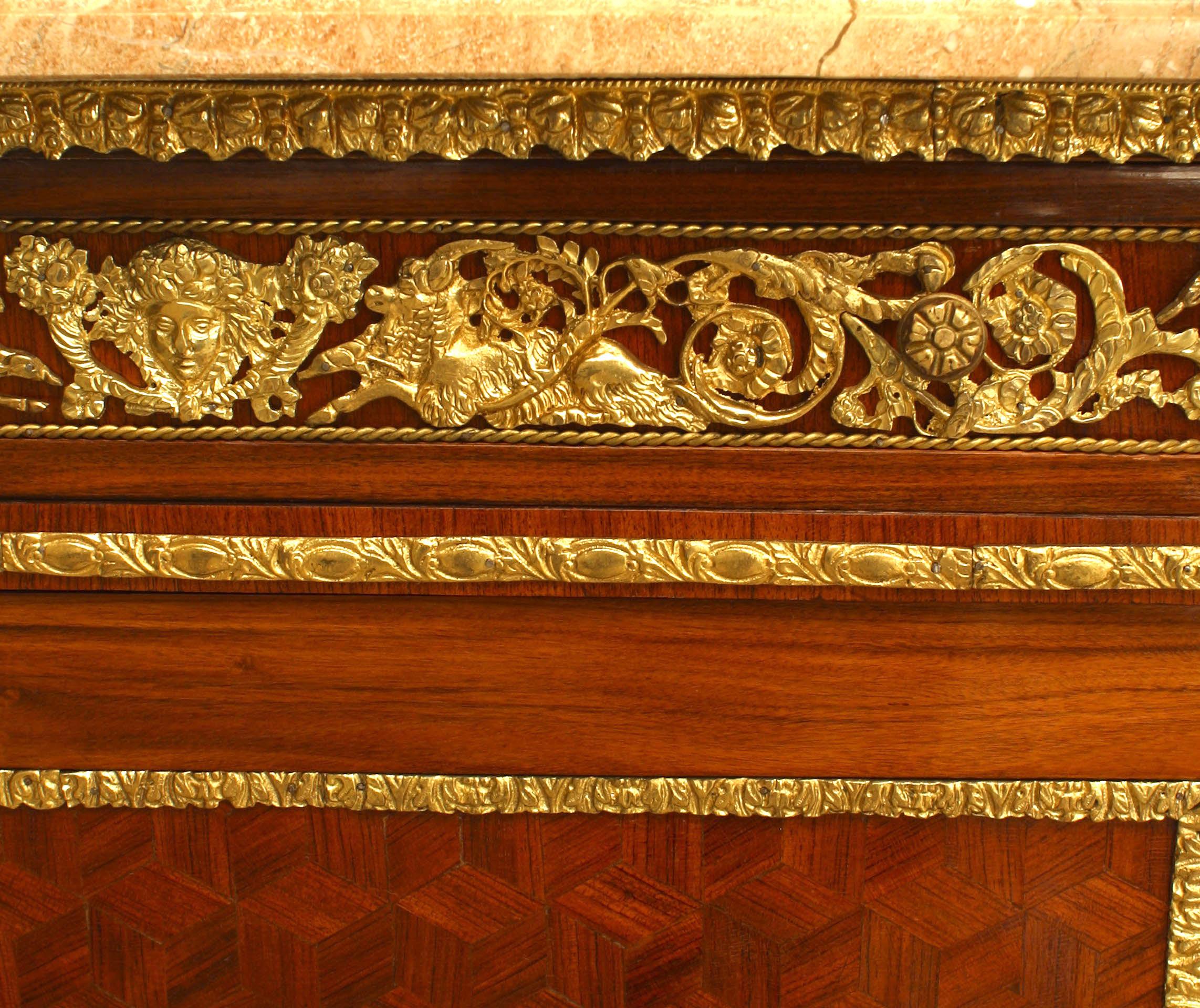 French Victorian Fruitwood and Parquetry Chest with Cupid Figures and Marble Top In Good Condition For Sale In New York, NY