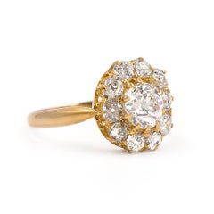 French Victorian GIA Certified 1.26 Carat Old European Cut Diamond Cluster Ring