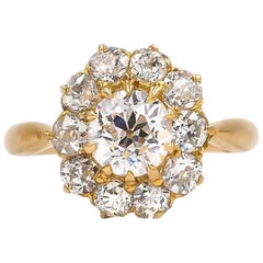 French Victorian GIA Certified 1.26 Carat Old European Cut Diamond Cluster Ring