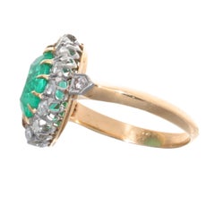 French Victorian GIA Certified Colombian Emerald Diamond Cluster Ring
