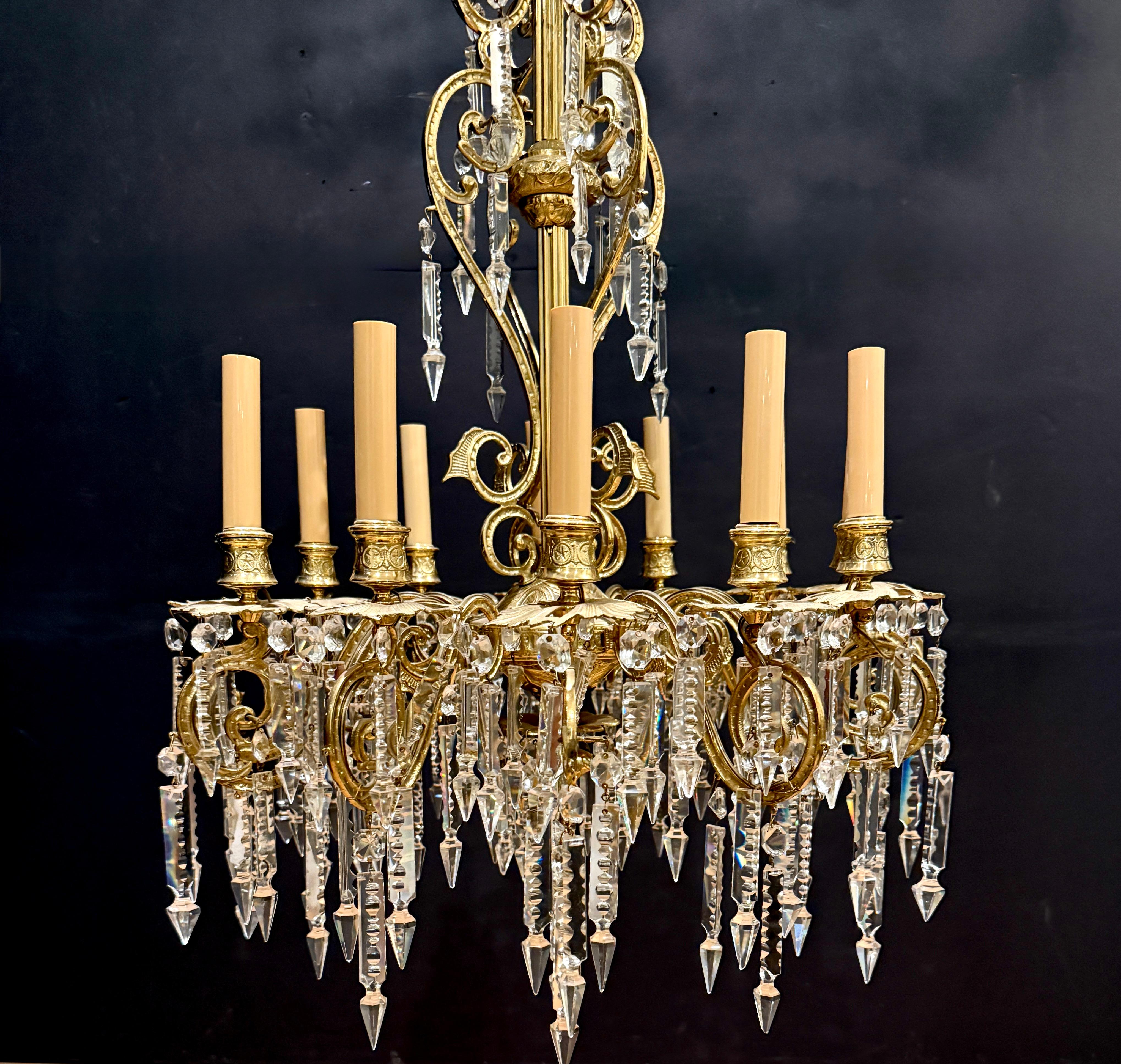 Francese French Victorian Gilded Bronze & Crystal Rococo Revival Chandelier in vendita
