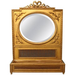 French Victorian Gilded Round Mirror with Planter