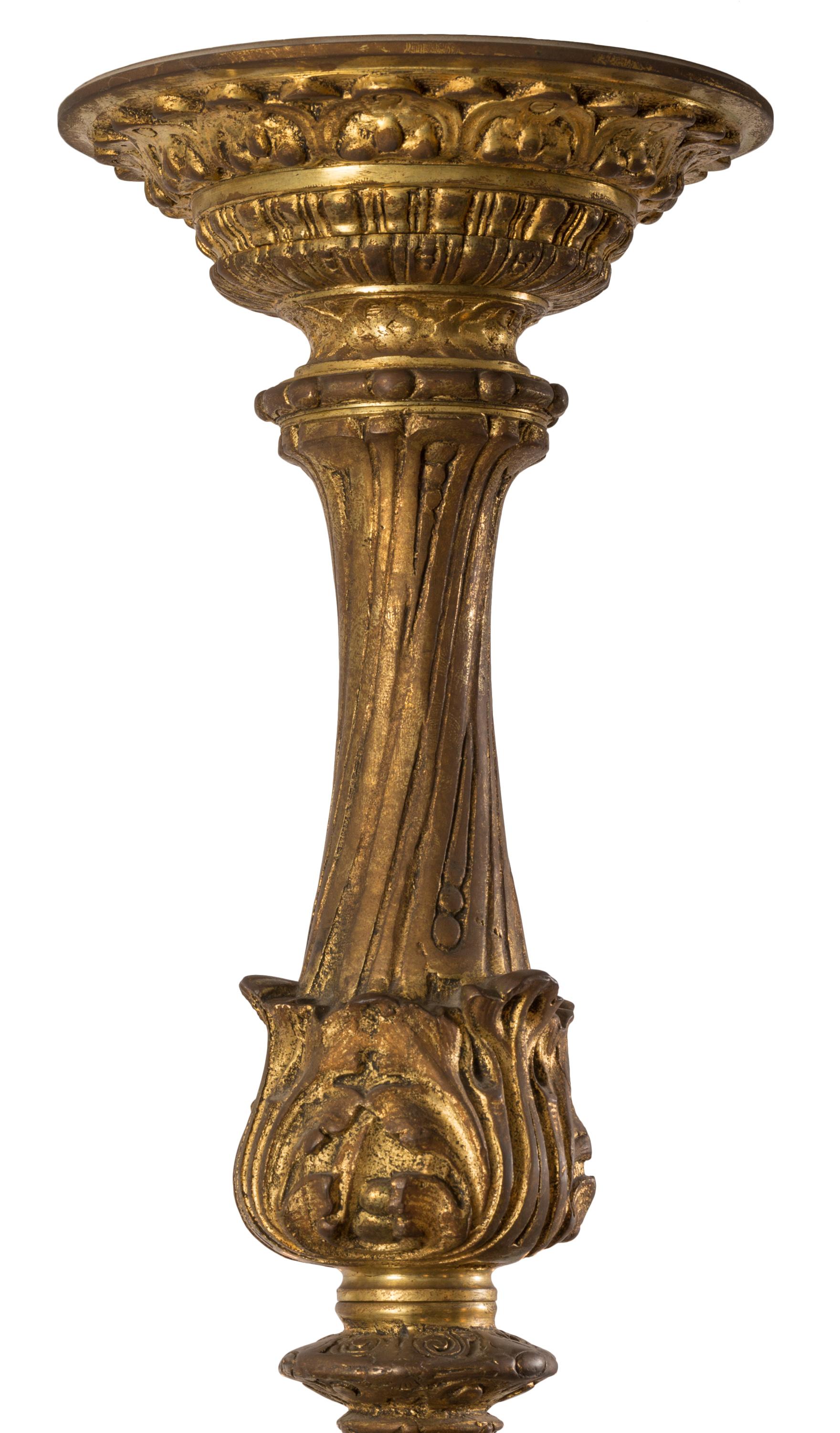 19th Century French Victorian Gilt Brass 12-Light Chandelier with Sculptural Green Man Motif For Sale