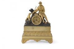 French Victorian Gilt Broze Hunter and Dog Mantel Clock