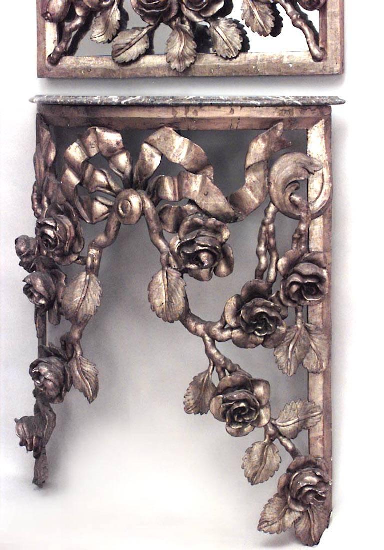 French Victorian gilt carved floral design half round console table with pier mirror.
 