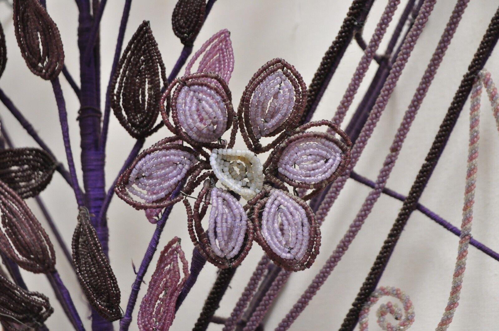 French Victorian Glass Beaded Purple Flower Casket Wreath Wall Sculpture 'a' For Sale 2
