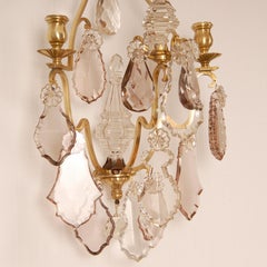 French Victorian Gold Crystal Wall Sconces Candelabra Lamps Amethyst glass Amber