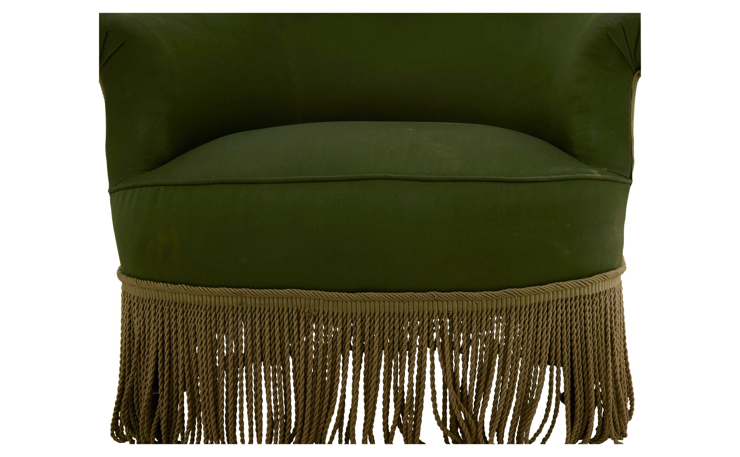 19th Century French Napoleon Green Armchair with Bullion Fringe