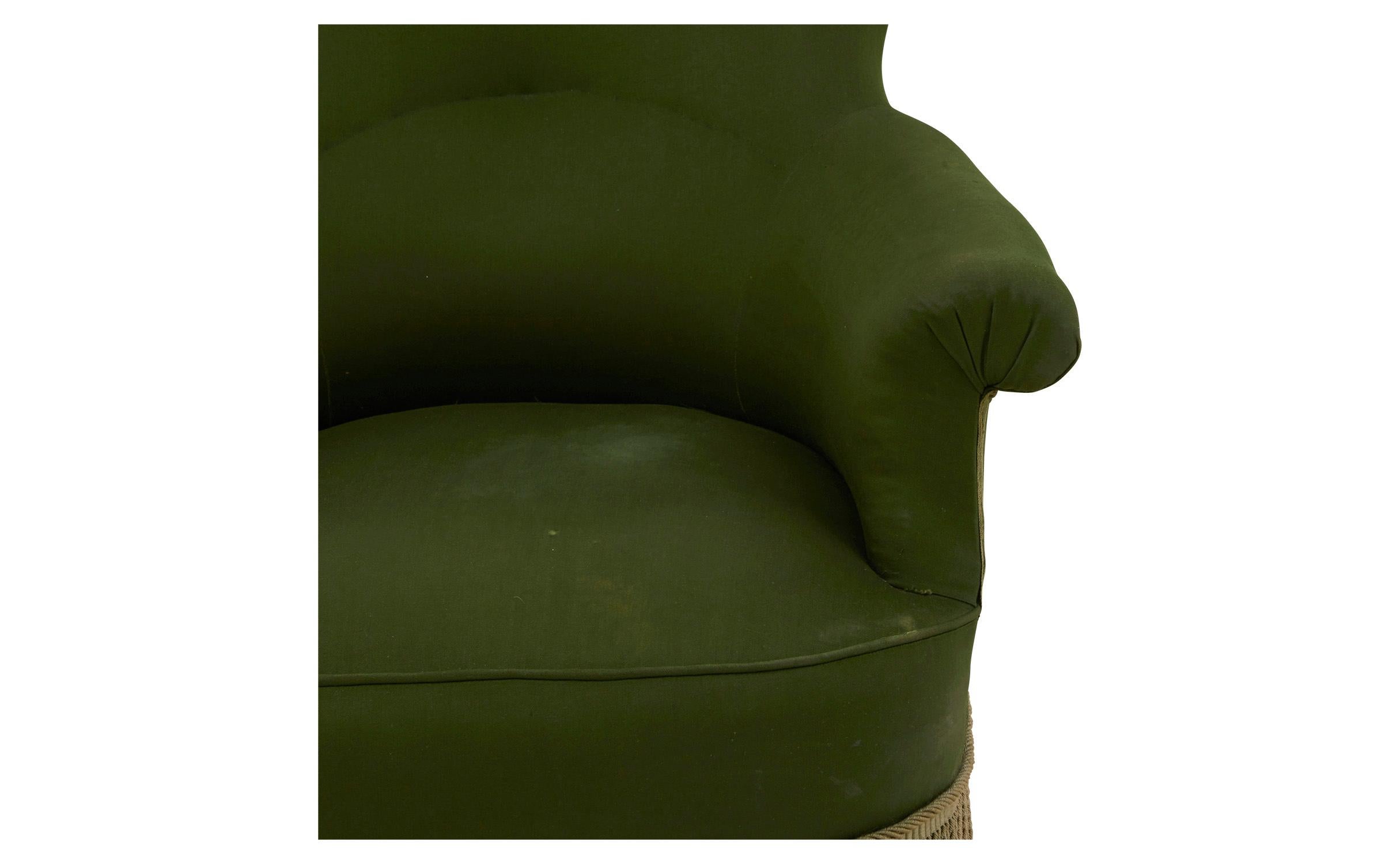 French Napoleon Green Armchair with Bullion Fringe 1