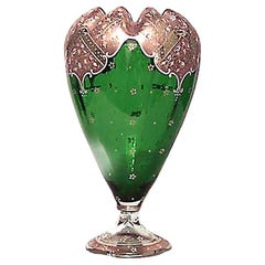 French Victorian Green Glass and Gilt Metal Vase French Victorian Green Glass and Gilt Metal Vase