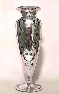 French Victorian Green Glass and Silver Vase