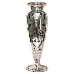 French Victorian Green Glass and Silver Vase