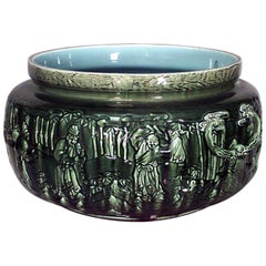 Vaso in maiolica francese vittoriano di colore verde