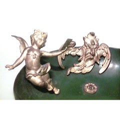 French Victorian Green Metal Bowl with Cupid Figures