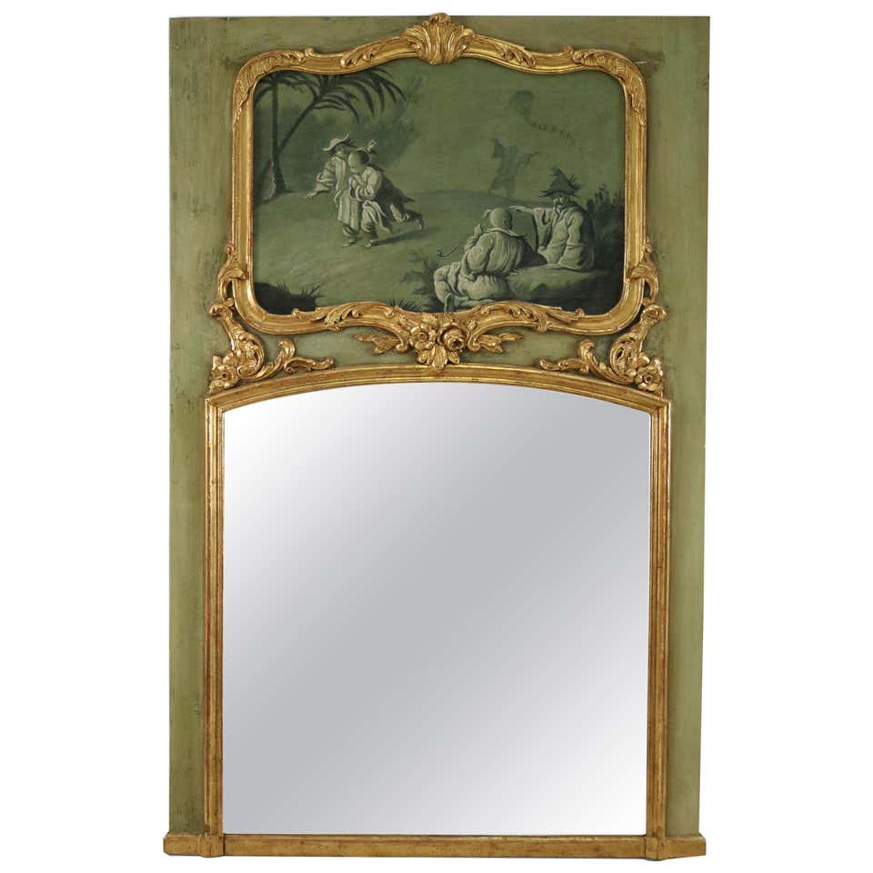 Pointed Mirrow Painted French Trumeau Mirror For Sale at 1stDibs