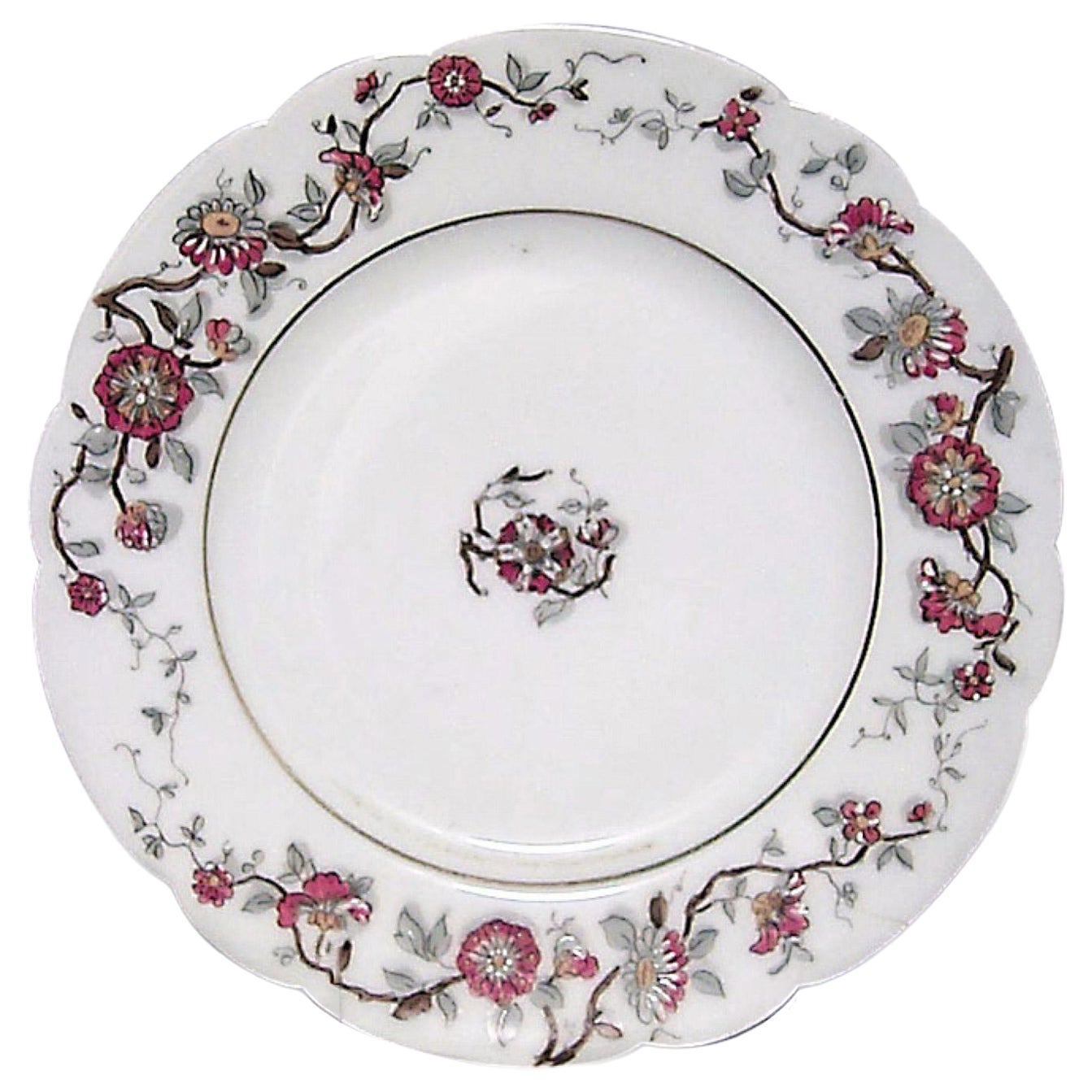 French Victorian Haviland Floral Porcelain Plates For Sale