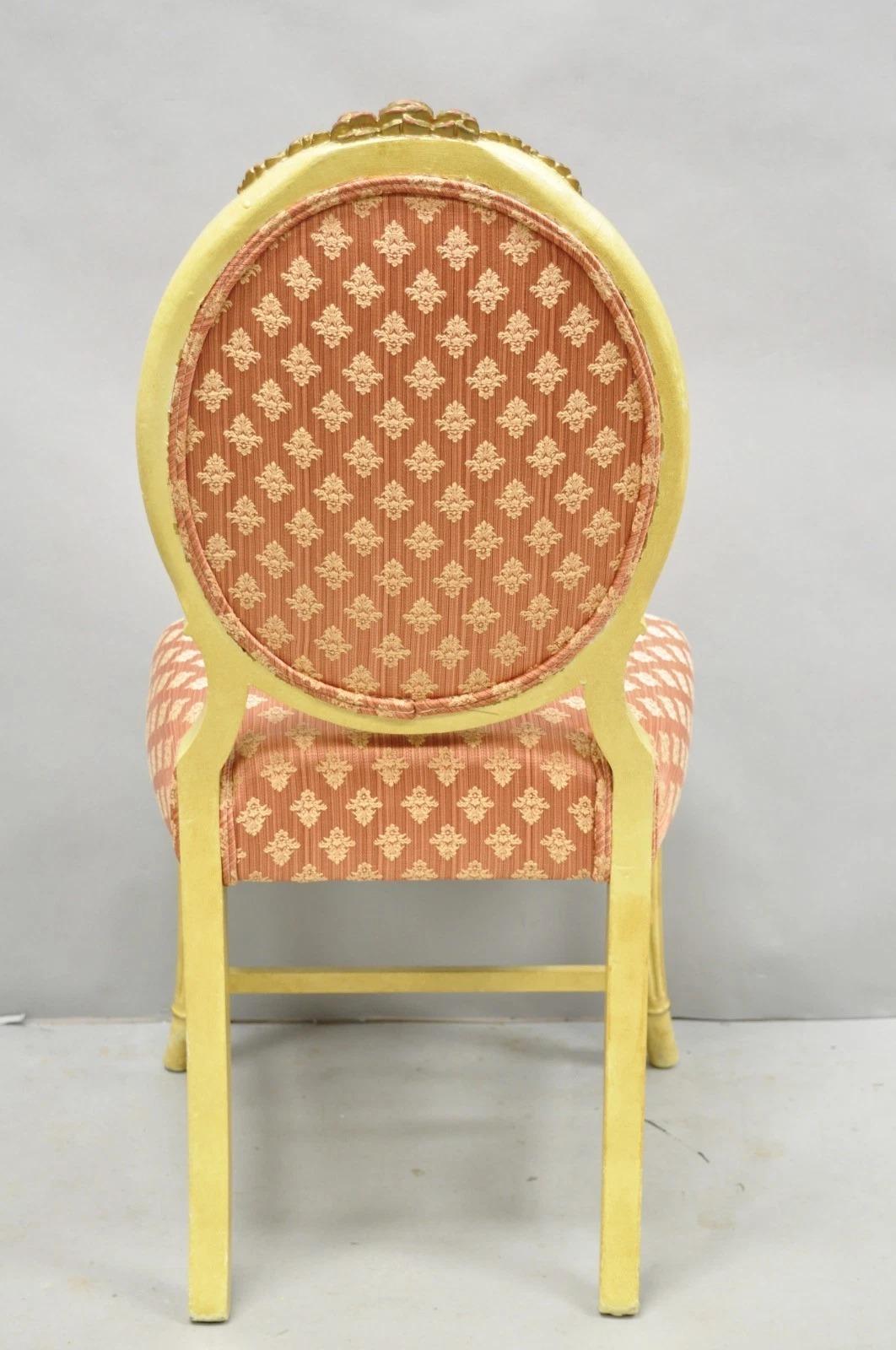 French Victorian Hollywood Regency Cream Paint Rose Carved Pink Side Chair For Sale 5