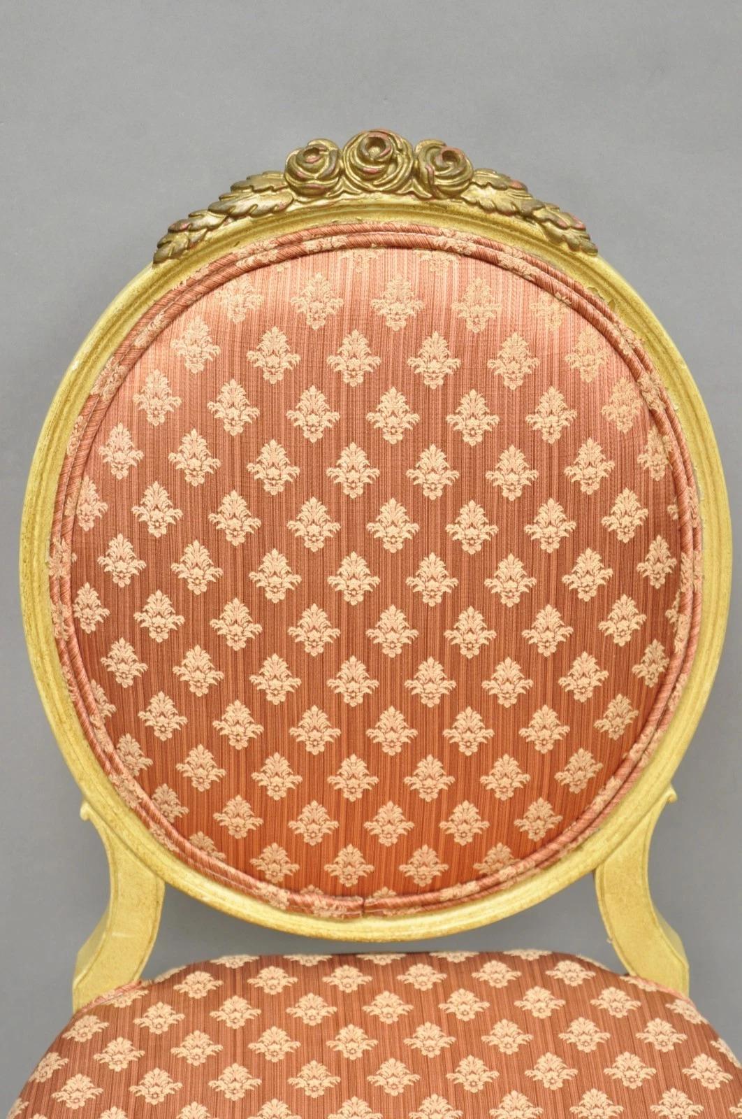French Victorian Hollywood Regency Cream Paint Rose Carved Pink Side Chair In Good Condition For Sale In Philadelphia, PA