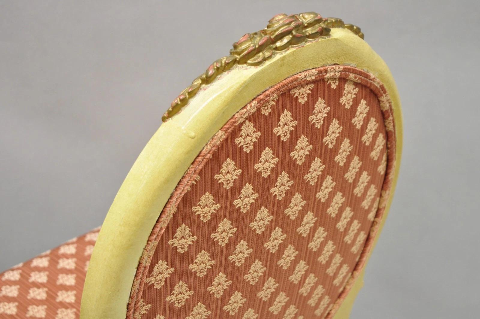 Fabric French Victorian Hollywood Regency Cream Paint Rose Carved Pink Side Chair For Sale