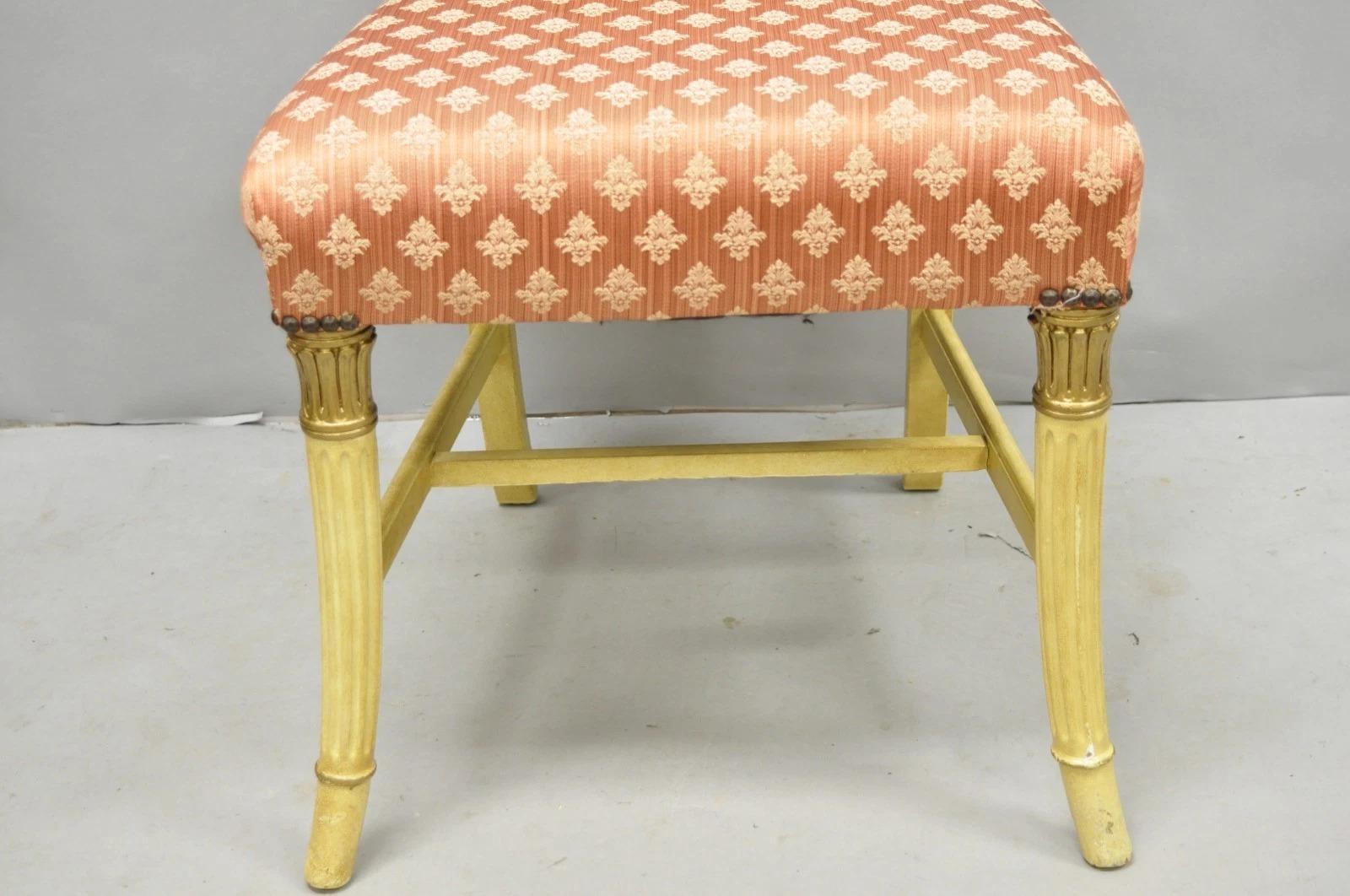 French Victorian Hollywood Regency Cream Paint Rose Carved Pink Side Chair For Sale 2