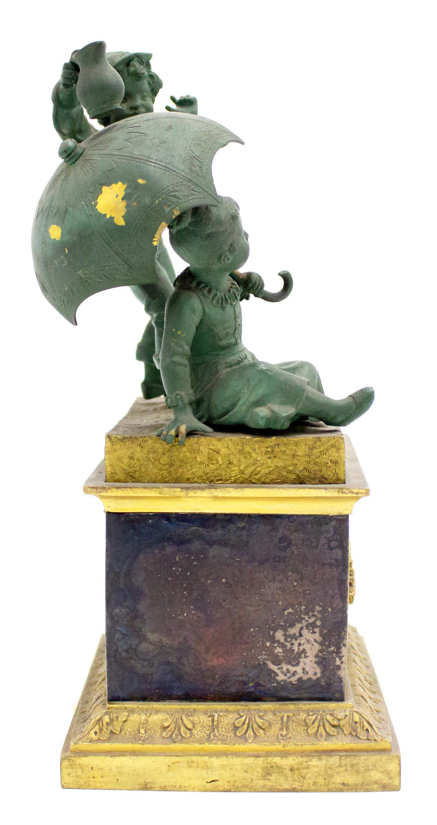 Viktorianisches Tintenfass aus der viktorianischen Zeit mit Bronzefiguren im Zustand „Gut“ im Angebot in New York, NY