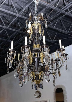 French Victorian Iron and Crystal Chandelier
