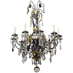 French Victorian Iron and Crystal Chandelier
