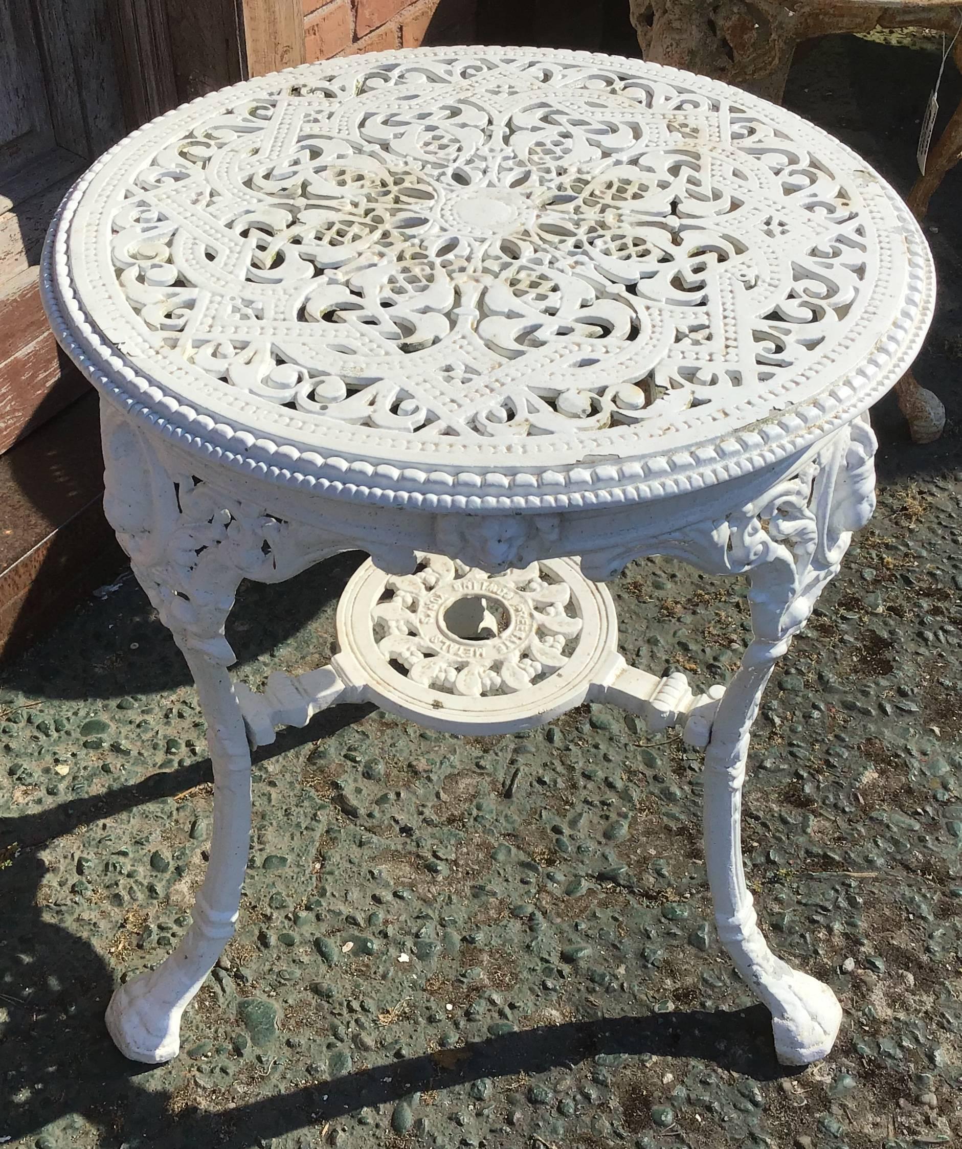 19th Century French Victorian Iron Garden Side Table White Lacquered from 1890s