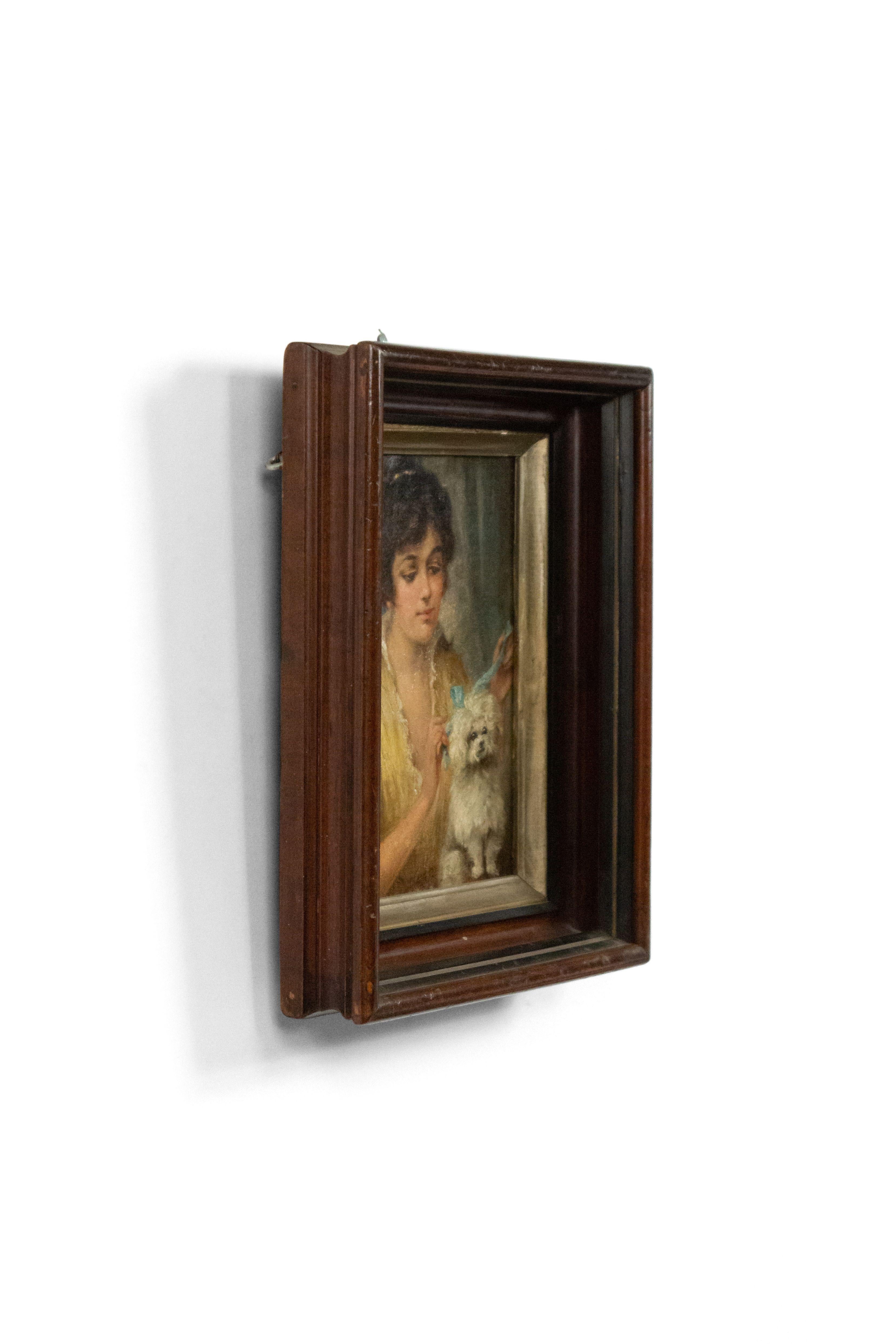 19th Century French Victorian Lady and Poodle Portrait For Sale