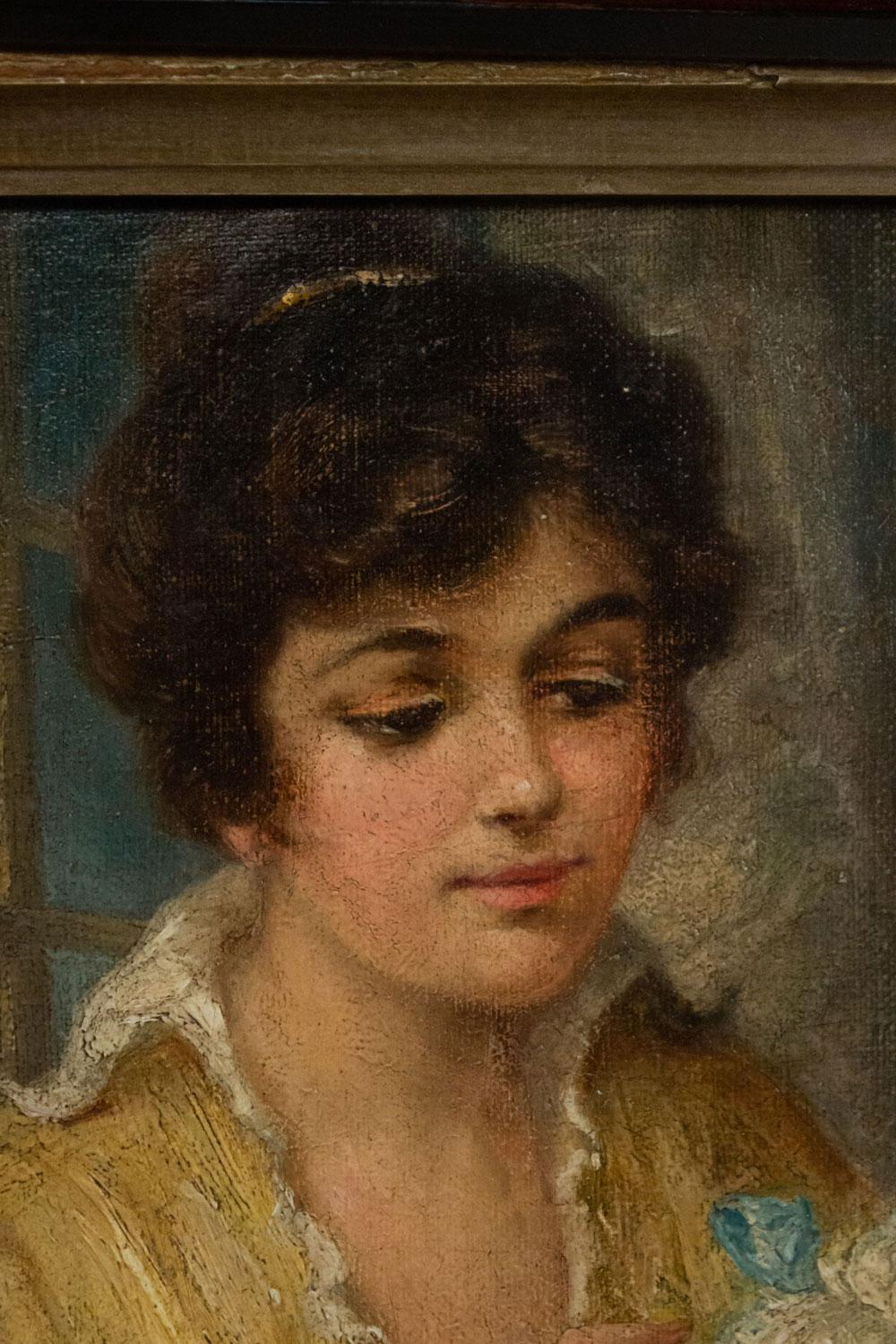 Ébénisé Portrait français victorien d'une dame et d'un caniche en vente