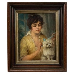 French Victorian Lady and Poodle Portrait