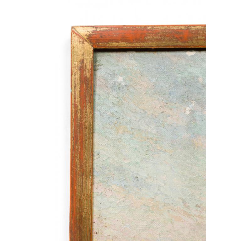 Hand-Painted French Victorian Landscape of Stream and Tree For Sale