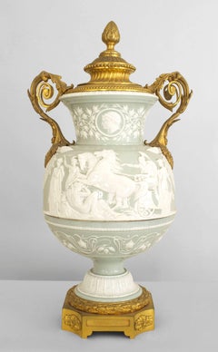 French Victorian Celadon and White Porcelain Palace Vase