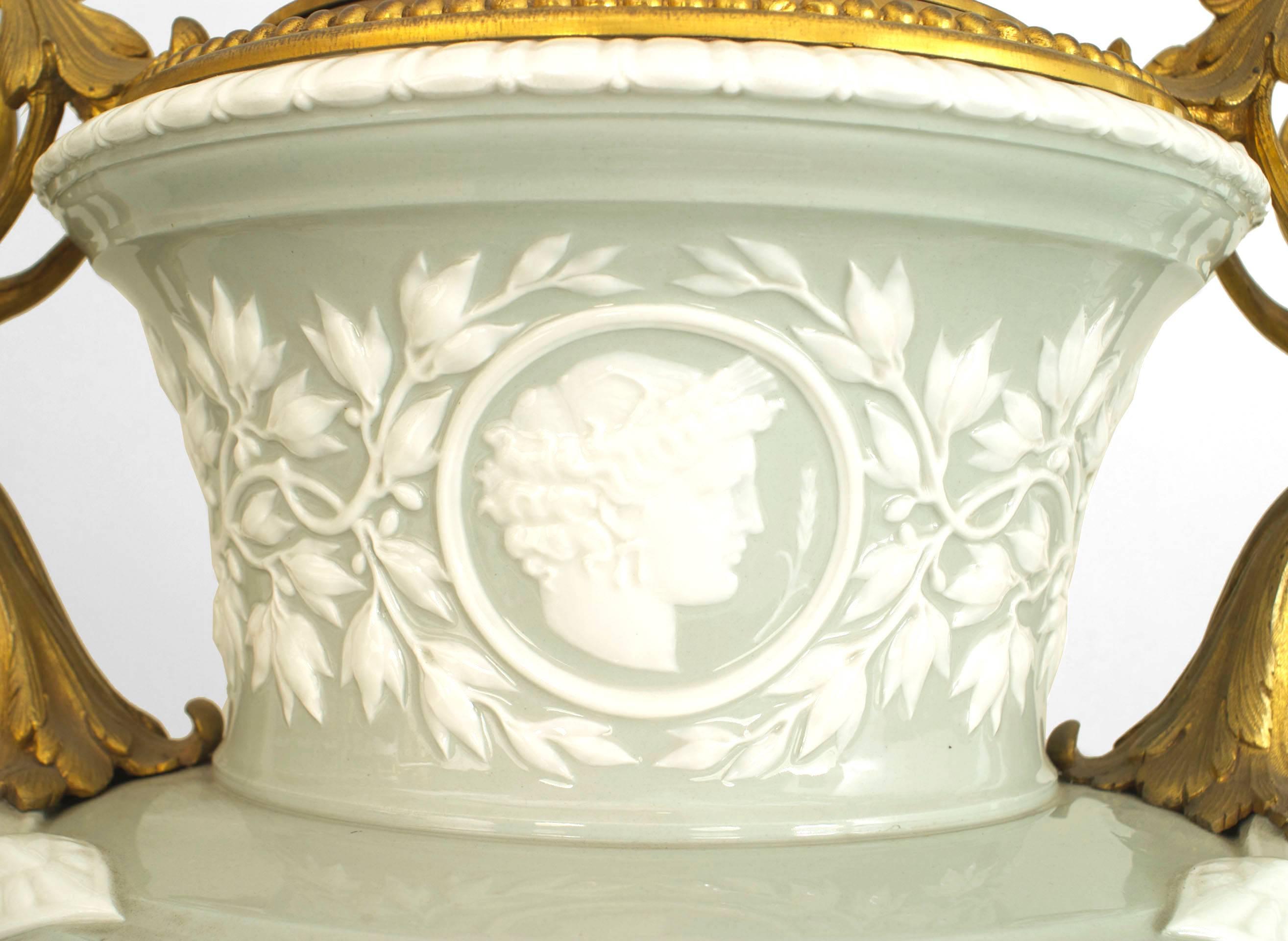 French Victorian Celadon and White Porcelain Palace Vase In Good Condition For Sale In New York, NY