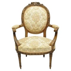 Antique French Victorian Louis XVI Style Finely Carved Walnut Musical Instrument Chair