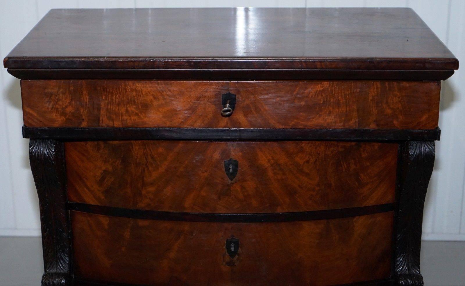 British French Victorian Hardwood Bow Fronted Chest of Drawers Biedermeier