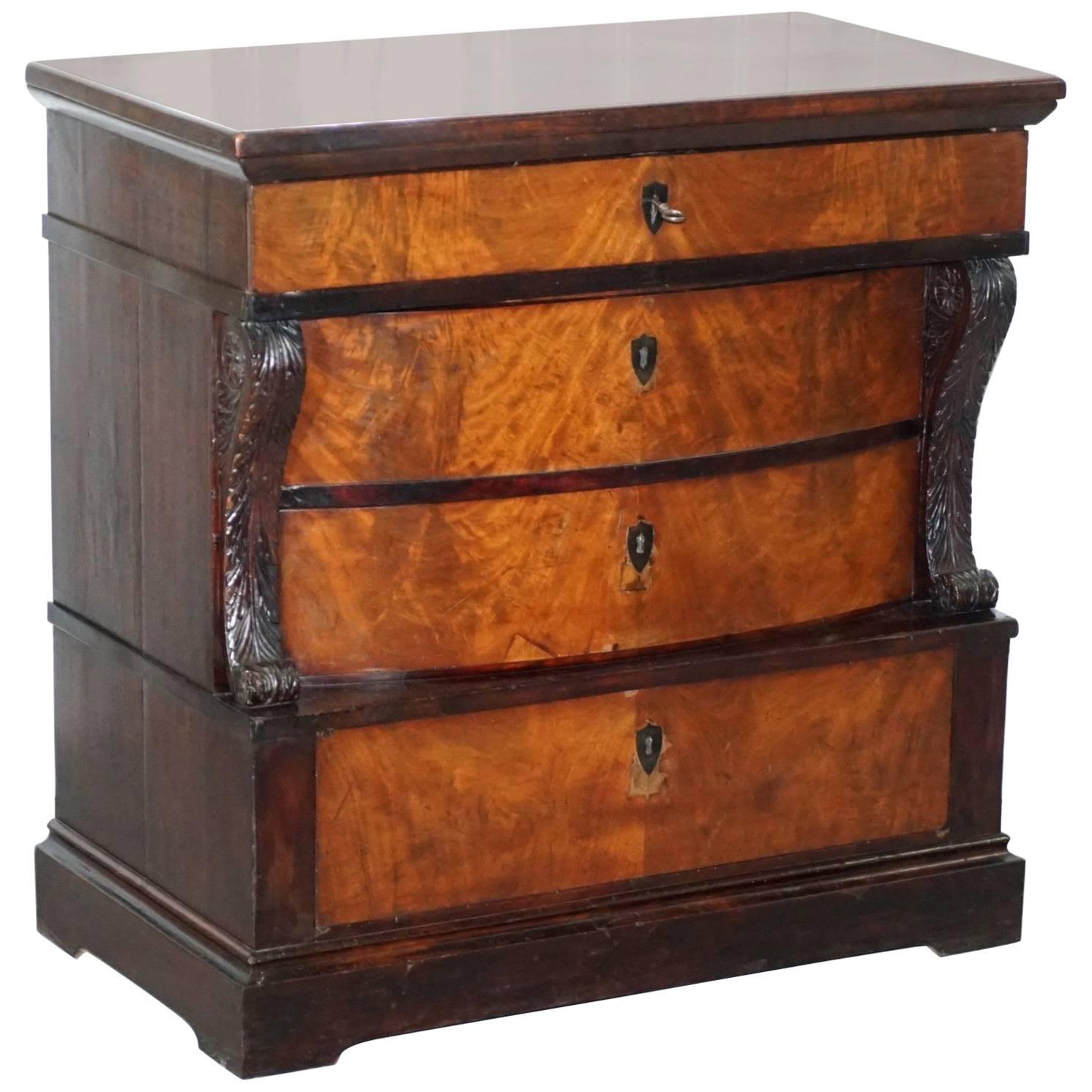 French Victorian Hardwood Bow Fronted Chest of Drawers Biedermeier