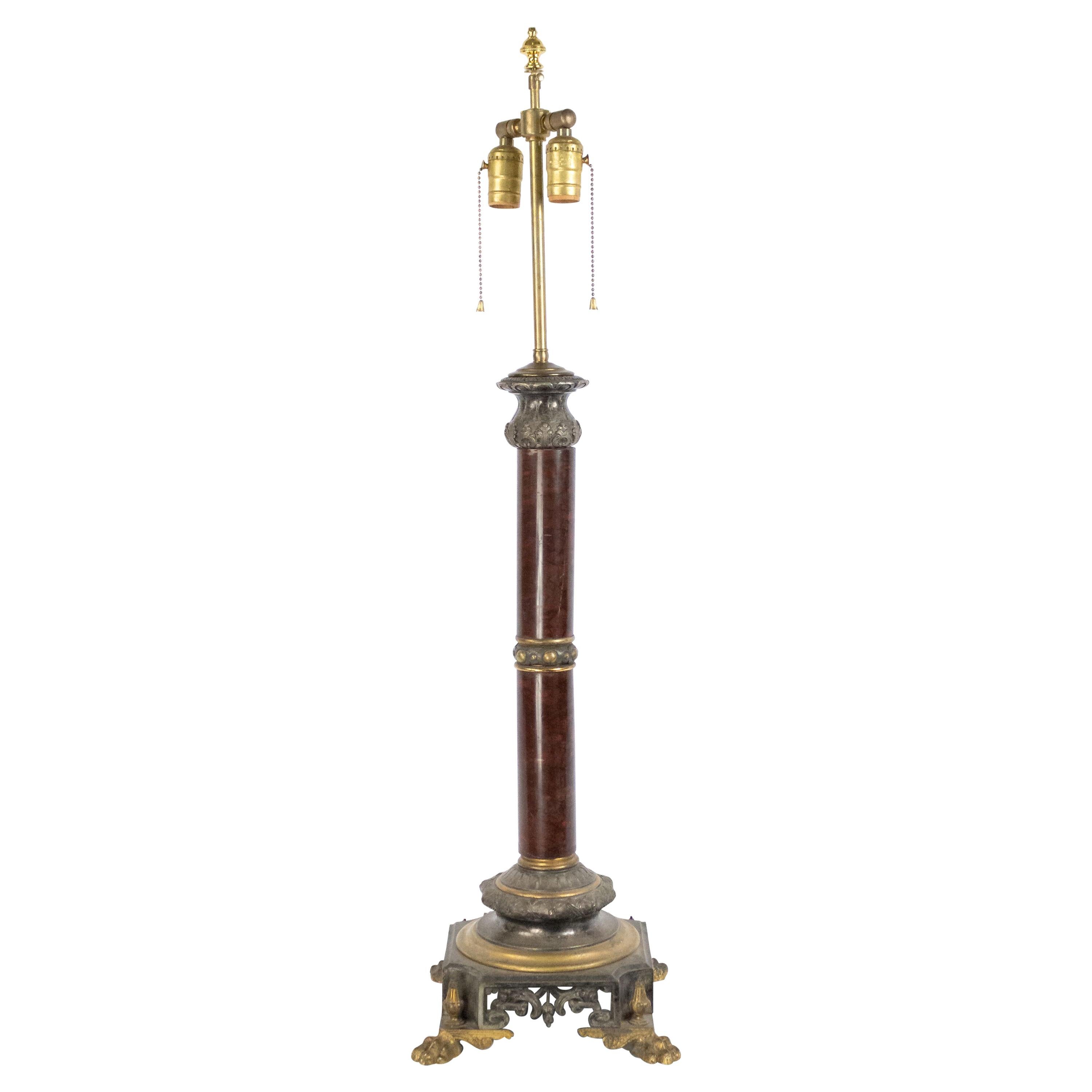 French Victorian Marble Column Table Lamp For Sale