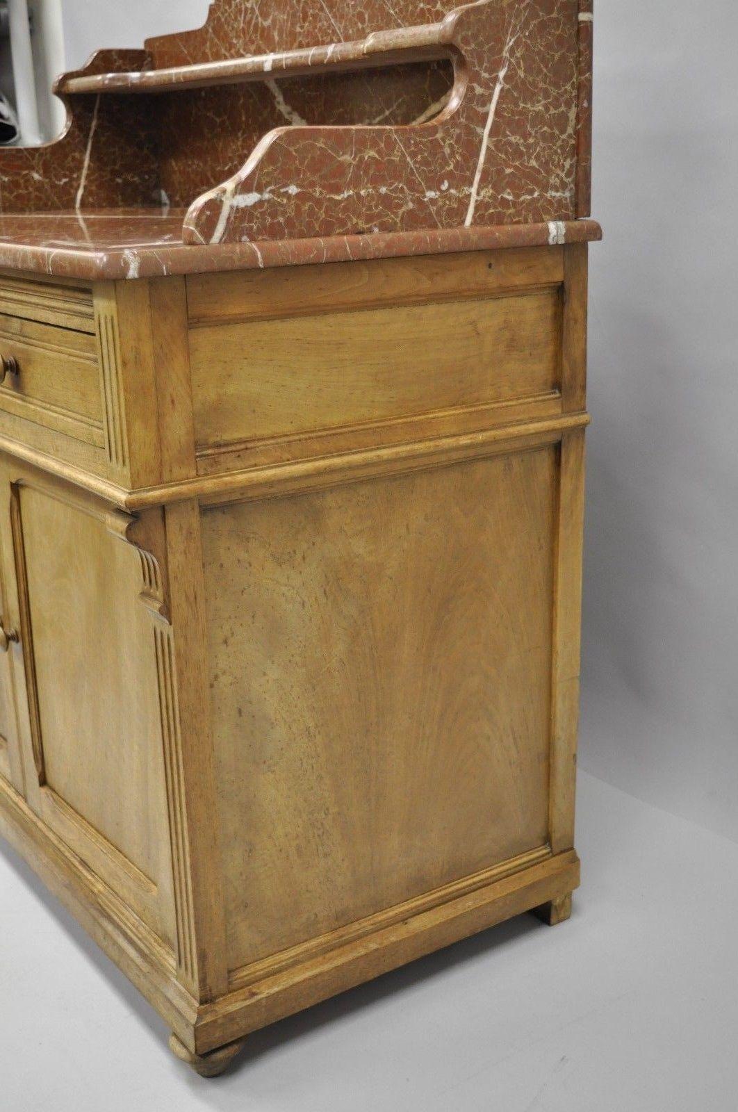 French Victorian Marble-Top Backsplash Wash Stand Bathroom Commode Cabinet Stand 5