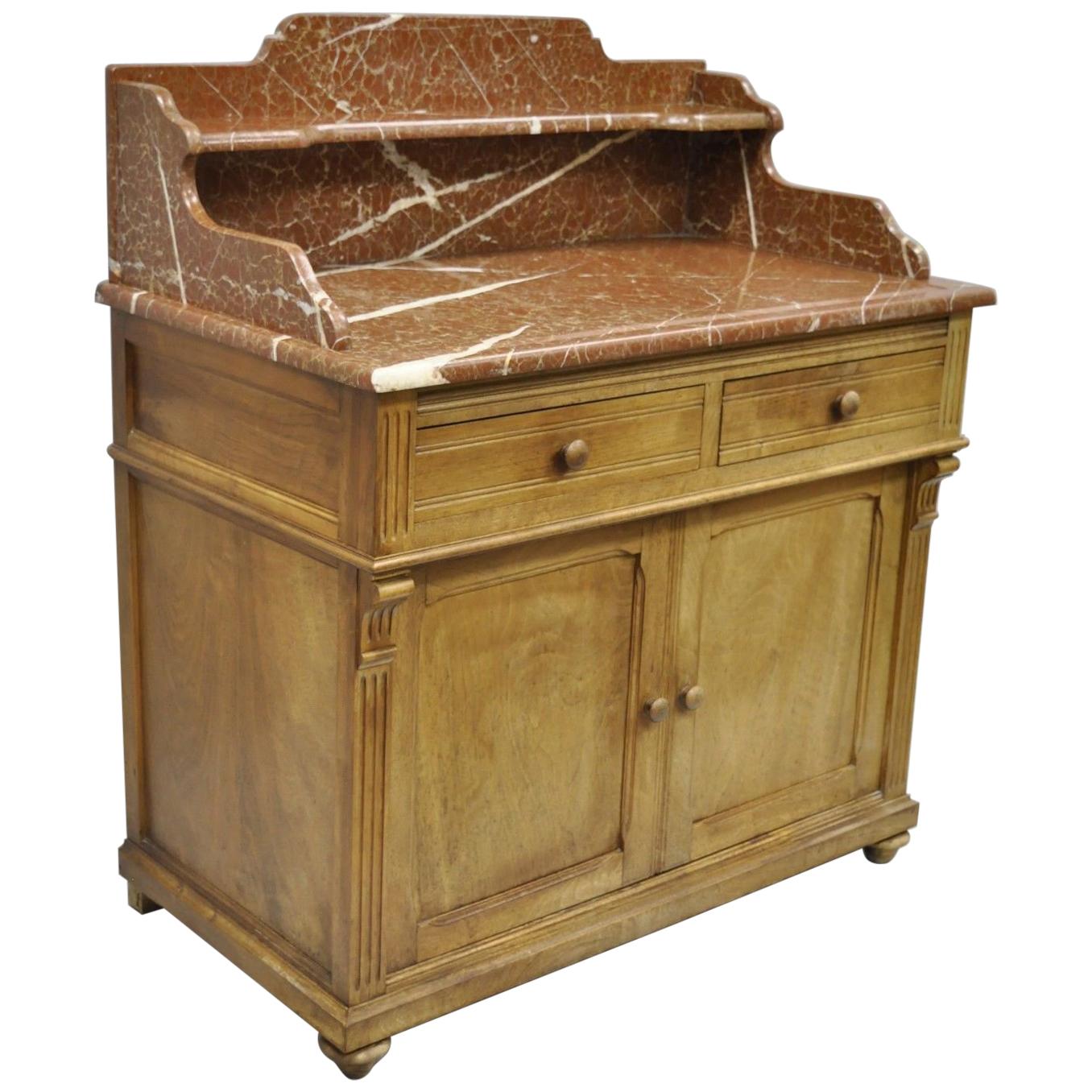 French Victorian Marble-Top Backsplash Wash Stand Bathroom Commode Cabinet Stand