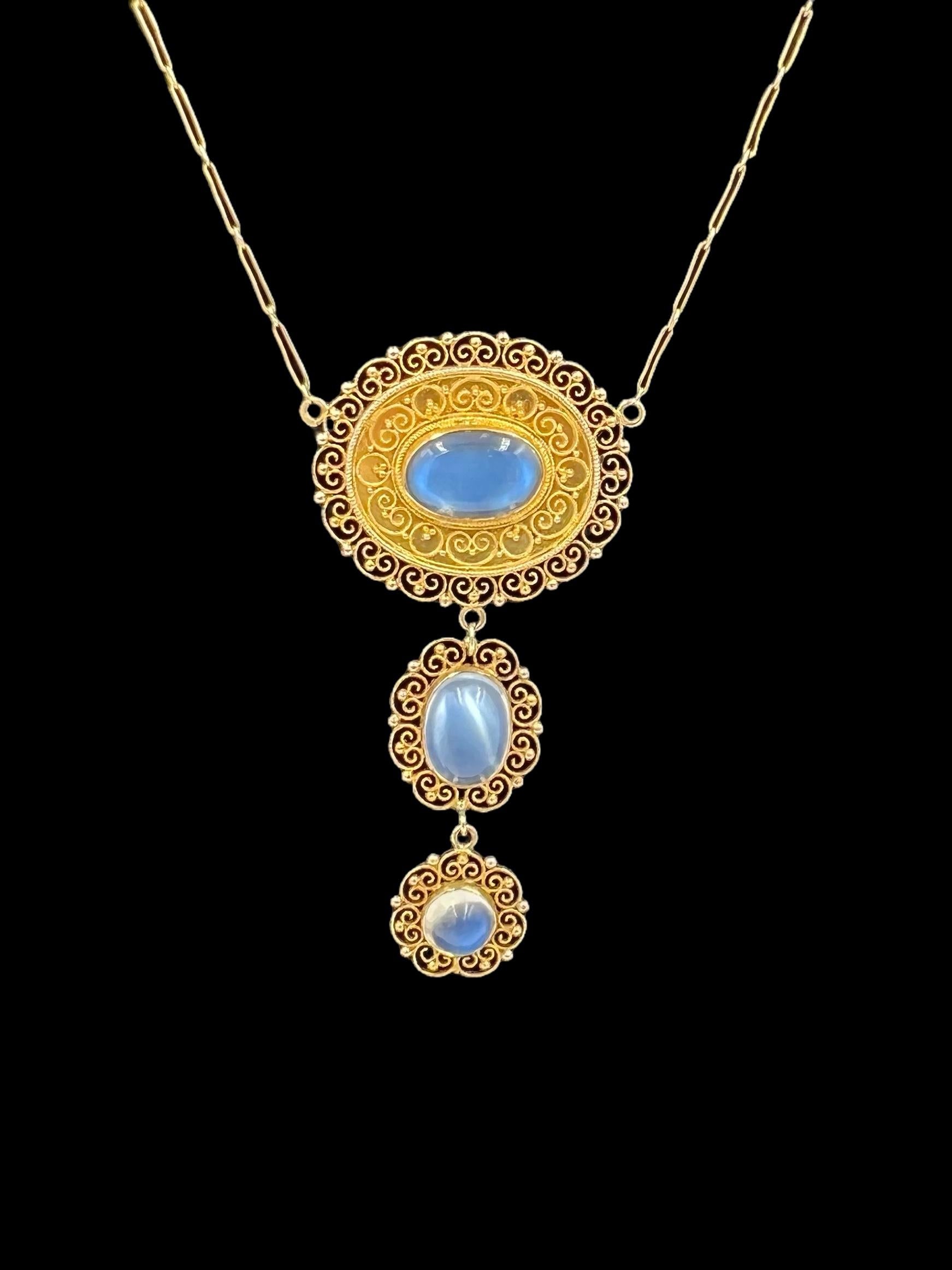 Cabochon French Victorian Moonstone Gold Necklace For Sale