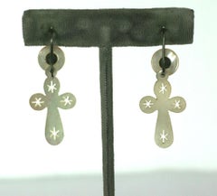 French Victorian Mother of Pearl Carved Crucifix Earrings