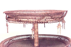 French Victorian Natural Wicker Three Tier Table