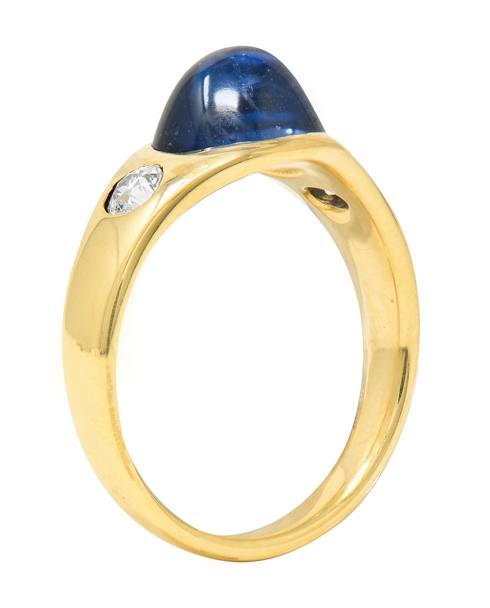 French Victorian No Heat Ceylon Sapphire Diamond 18 Karat Gold Unisex Ring 5
