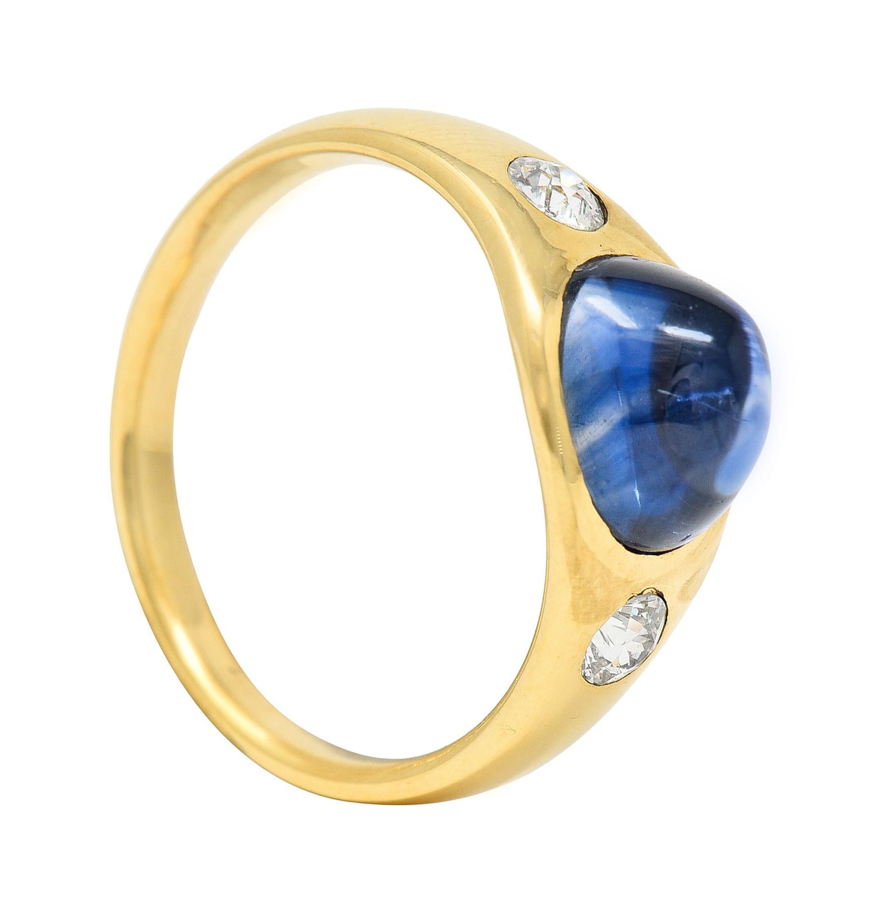 French Victorian No Heat Ceylon Sapphire Diamond 18 Karat Gold Unisex Ring 6
