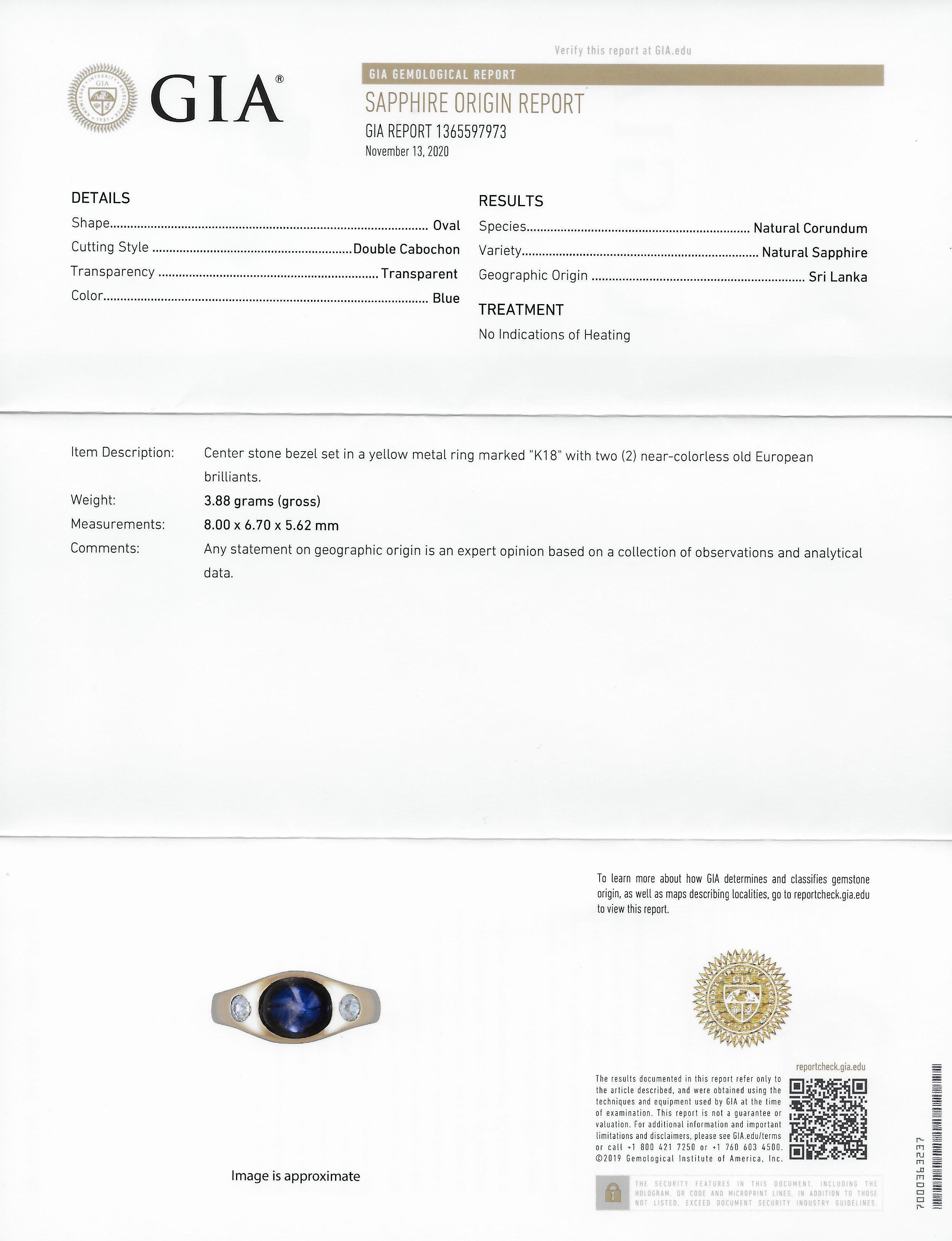 French Victorian No Heat Ceylon Sapphire Diamond 18 Karat Gold Unisex Ring 7
