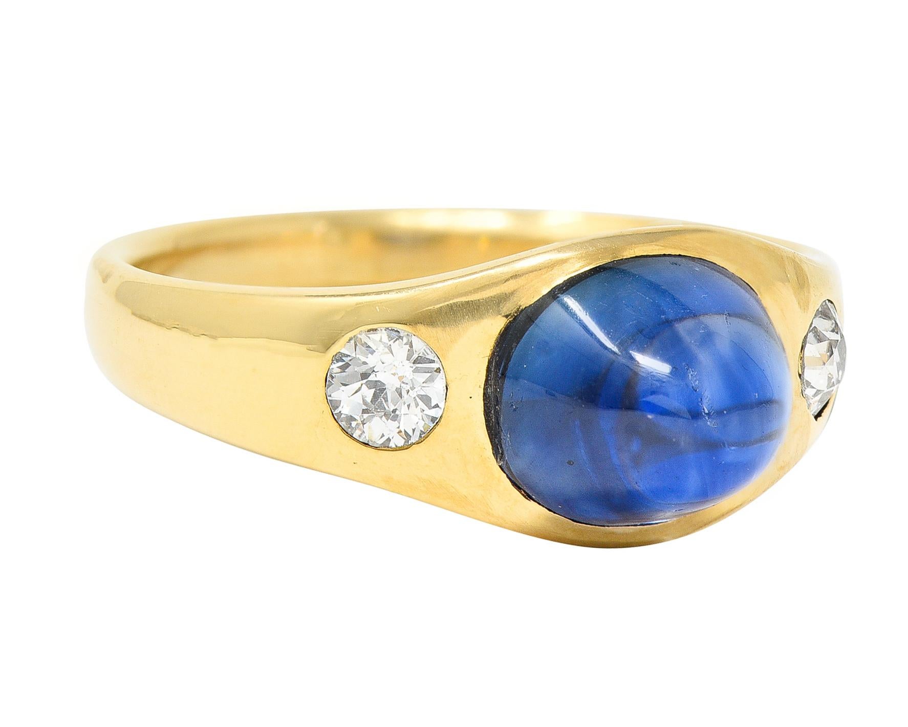 Contemporary French Victorian No Heat Ceylon Sapphire Diamond 18 Karat Gold Unisex Ring