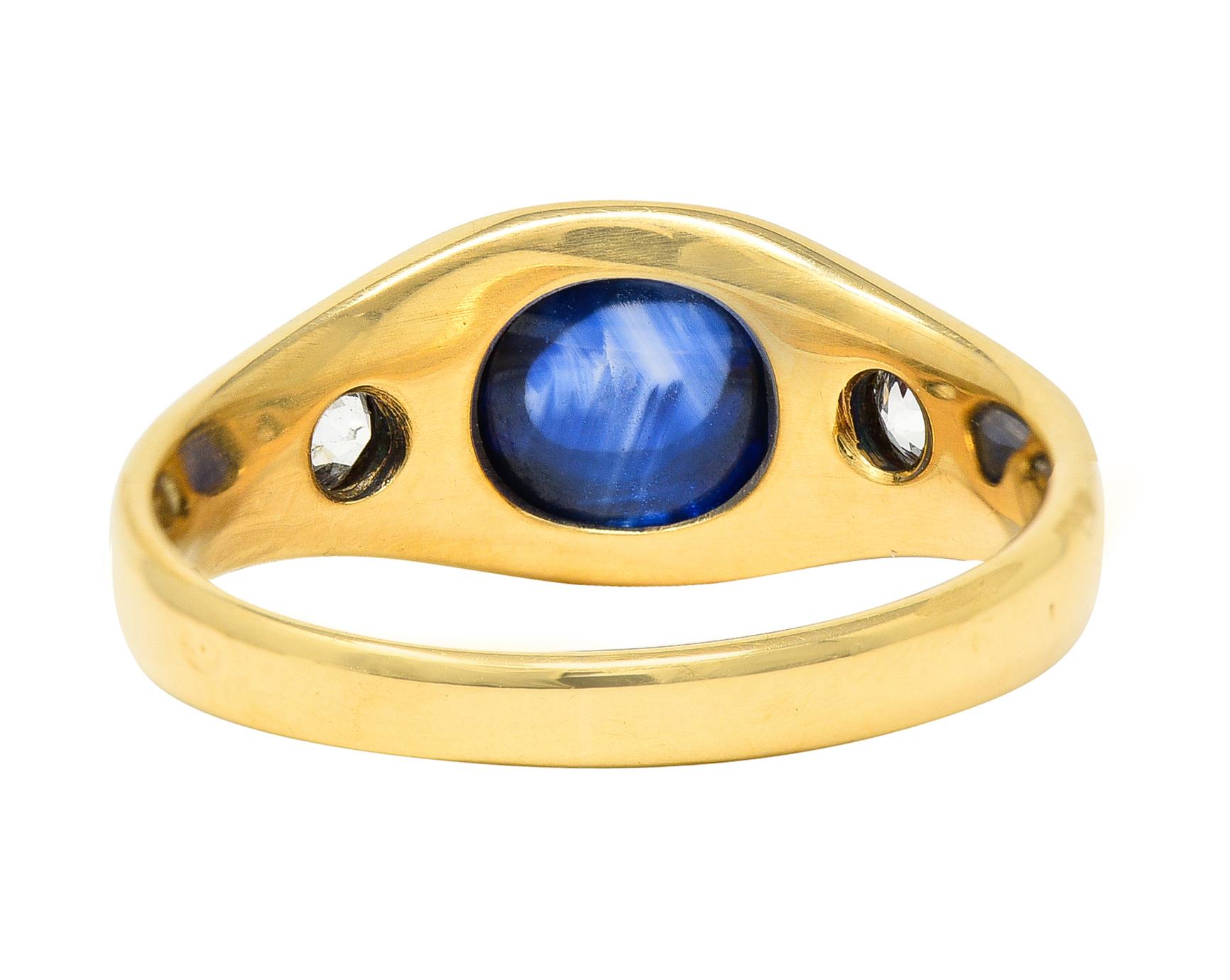 French Victorian No Heat Ceylon Sapphire Diamond 18 Karat Gold Unisex Ring In Excellent Condition In Philadelphia, PA