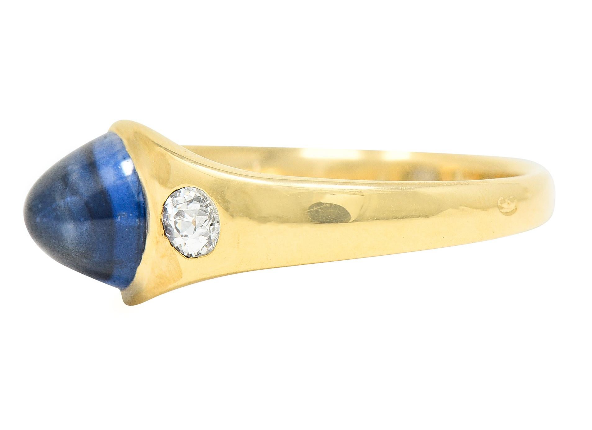 French Victorian No Heat Ceylon Sapphire Diamond 18 Karat Gold Unisex Ring 1